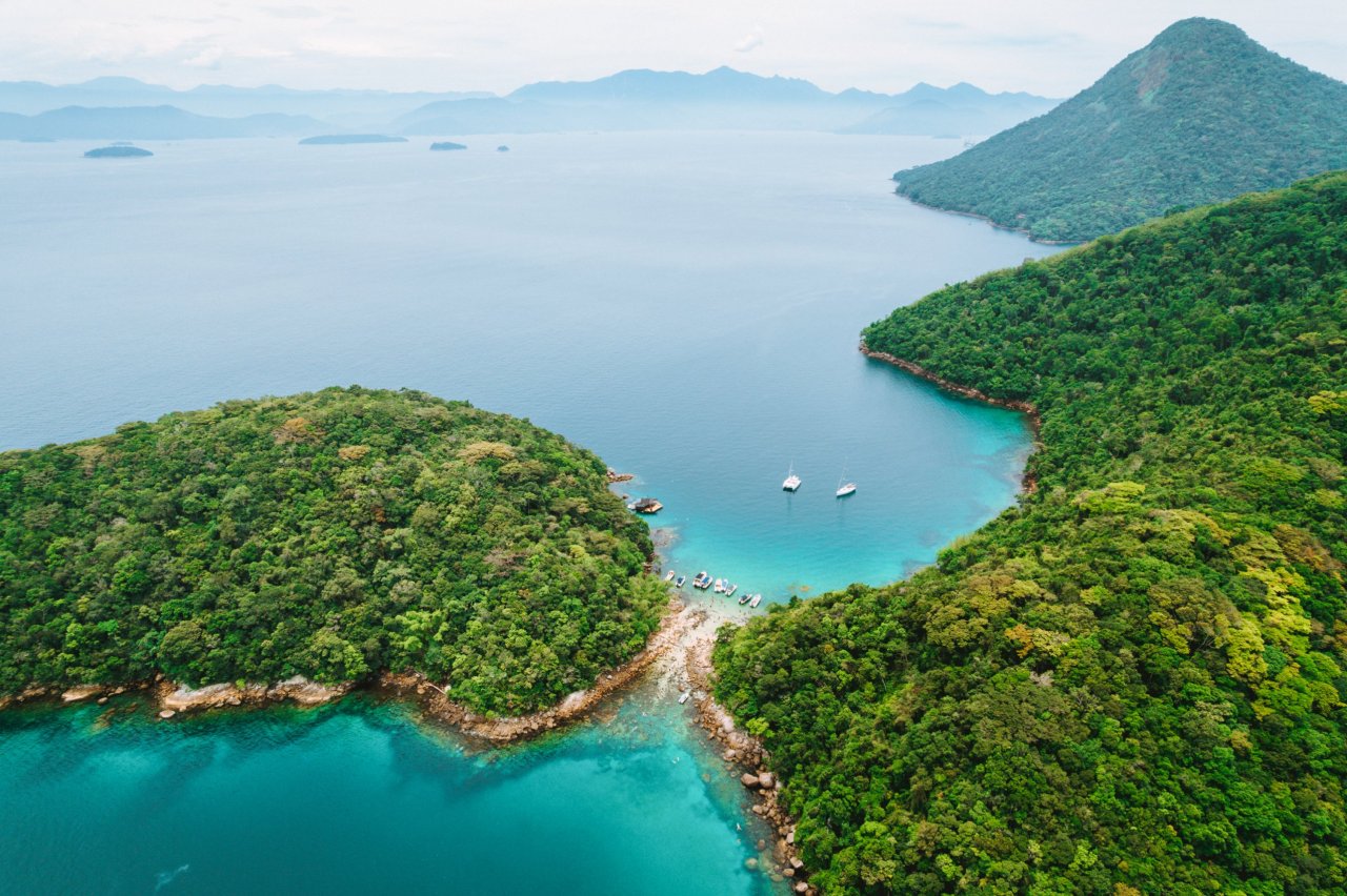 A aerial view of a awesome beach in Ilha Grande in Brazil 